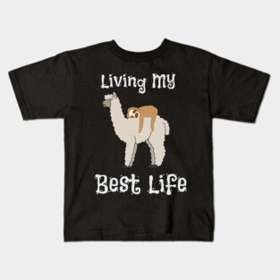 Cute Sloth & Llama Living My Best Life Animal Kids T-Shirt