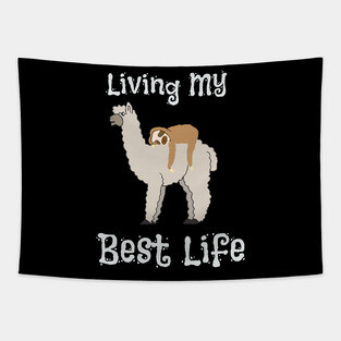 Cute Sloth & Llama Living My Best Life Animal Tapestry