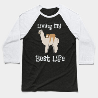 Cute Sloth & Llama Living My Best Life Animal Baseball T-Shirt