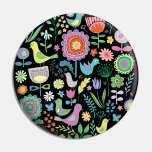 Birds and Blooms - cute floral pattern by Cecca Designs Pin