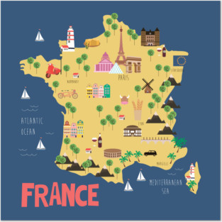 France illustrated map Posters and Art