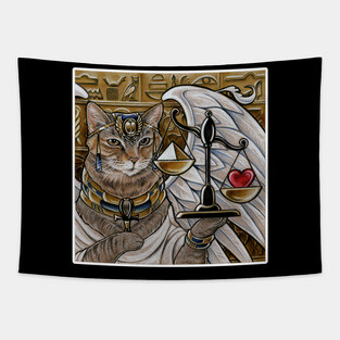 Egyptian Cat with Scale - White Outlined Version Tapestry