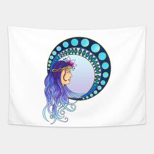 Purple and blue Art Nouveau lady Tapestry