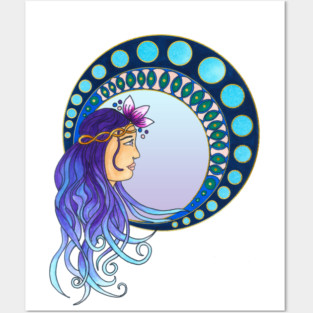 Purple and blue Art Nouveau lady Posters and Art