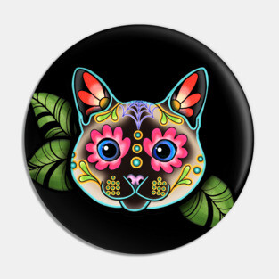Siamese Cat - Day of the Dead Sugar Skull Kitty Pin
