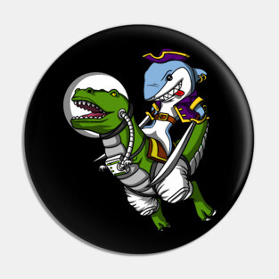 Shark Pirate Riding T-Rex Dinosaur Pin