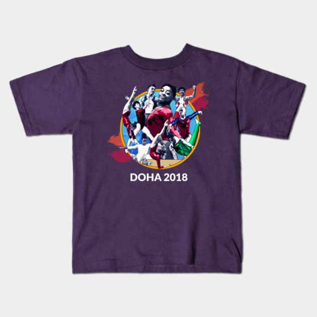 Doha 2018 Graphic (Dark) Kids T-Shirt by GymCastic