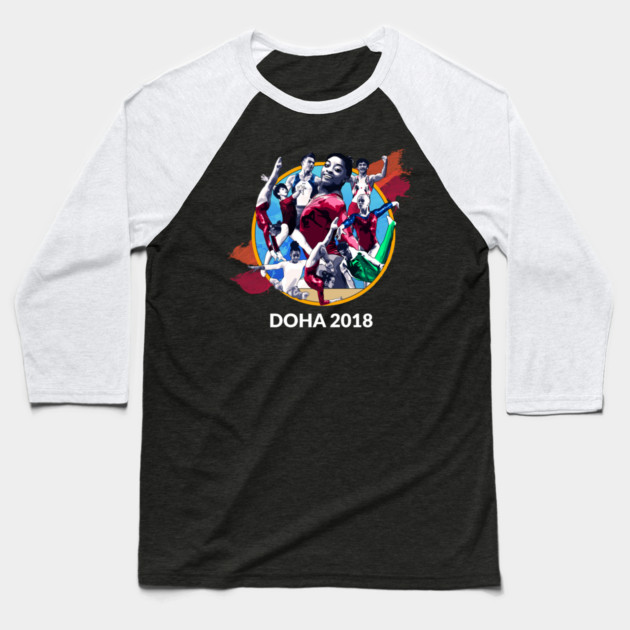 Doha 2018 Graphic (Dark) Baseball T-Shirt by GymCastic