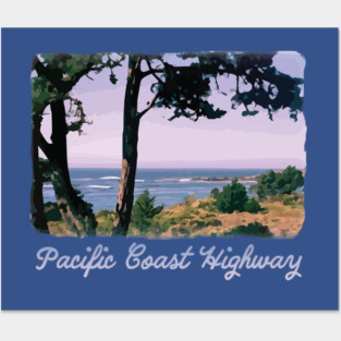 Pacific Coast Highway - Retro, Vintage Design - Beach, ocean Posters and Art