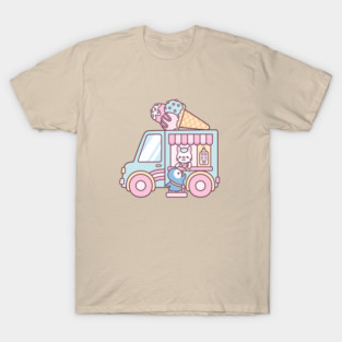 Cute Ice Cream Truck With Bunny And Penguin T-Shirt