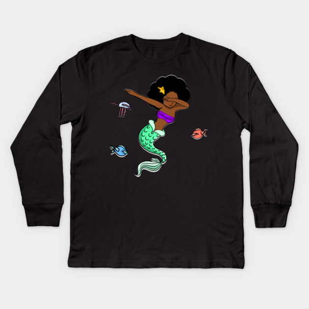 Afro Girl, Mermaid, Funny Dab Dance, Dancing Fishes Kids Long Sleeve T-Shirt by logiamerch
