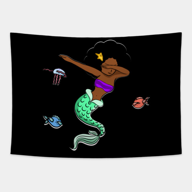 Afro Girl, Mermaid, Funny Dab Dance, Dancing Fishes Tapestry by logiamerch
