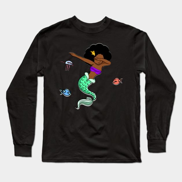 Afro Girl, Mermaid, Funny Dab Dance, Dancing Fishes Long Sleeve T-Shirt by logiamerch