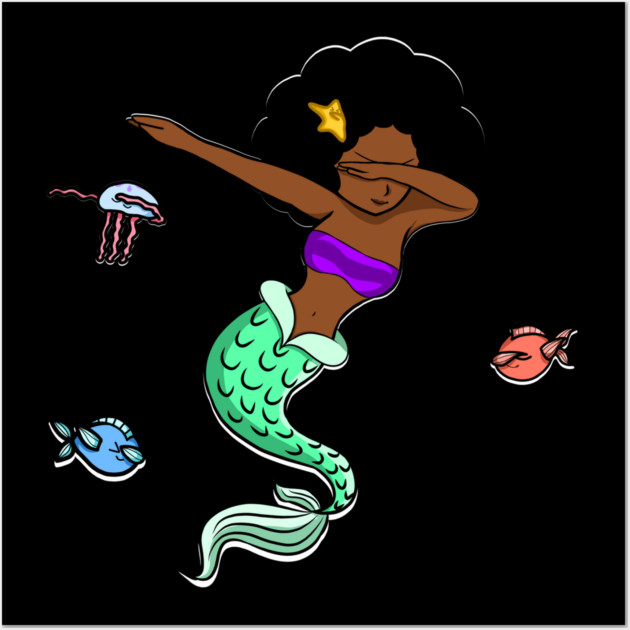 Afro Girl, Mermaid, Funny Dab Dance, Dancing Fishes Wall Art by logiamerch