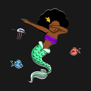 Afro Girl, Mermaid, Funny Dab Dance, Dancing Fishes T-Shirt