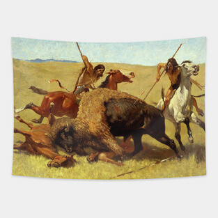 The Buffalo Hunt by Frederic Remington Tapestry