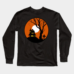 Haunted House Silhouette Long Sleeve T-Shirt