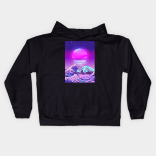 Great Wave off Kanagawa Synthwave Kids Hoodie