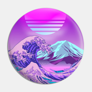 Great Wave off Kanagawa Synthwave Pin