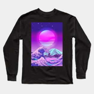 Great Wave off Kanagawa Synthwave Long Sleeve T-Shirt