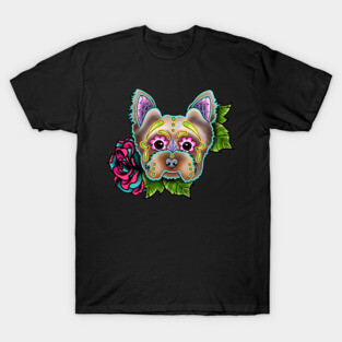 Yorkie - Day of the Dead Sugar Skull Dog T-Shirt