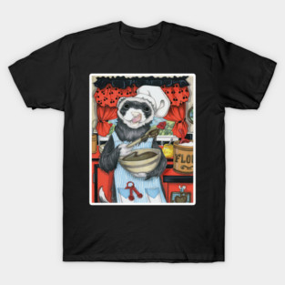 Chef Ferret - White Outlined Design T-Shirt