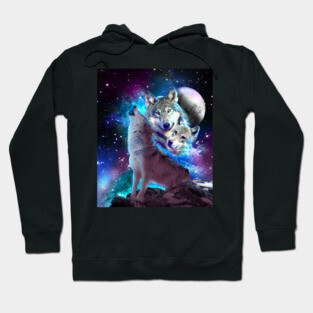 Cosmic Space Wolf Wolves Family Howling At Moon Hoodie