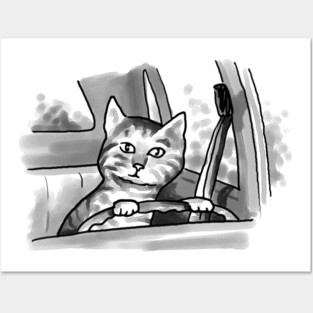 Cat Driving Posters and Art