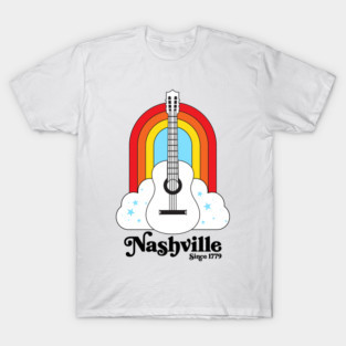 Nashville Rainbow Guitar & Stars Graphic T-Shirt