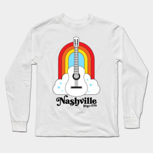 Nashville Rainbow Guitar & Stars Graphic Long Sleeve T-Shirt