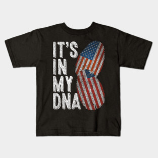 Usa And Liberia It's In My DNA American Liberian Flag Finger Print Funny Kids T-Shirt