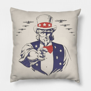 Uncle Sam Aviation Planes WW2 Vintage Propaganda Pillow