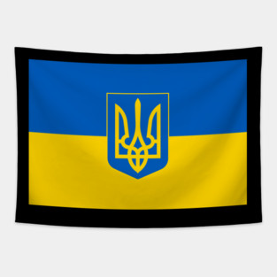 Flag of Ukraine with Coat of Arms (black background) Tapestry