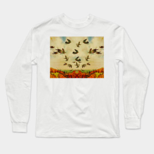 Birds flying in the bright sky Long Sleeve T-Shirt