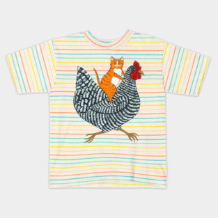Ginger Cat Chicken Ride Kids T-Shirt