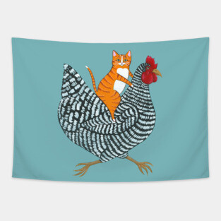 Ginger Cat Chicken Ride Tapestry