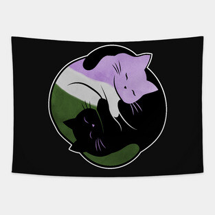 Genderqueer Yin Yang Cat Tapestry