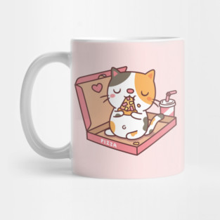 Cute Calico Cat Eating Pizza In Pizza Box Funny Mug
