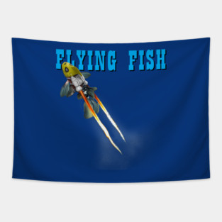 Funny Vintage Flying Fish 90s Movie Parody Tapestry