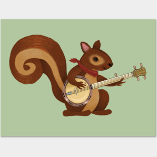 Squirrel with a Bango on His Knees Posters and Art