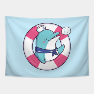 Cute Singing Dolphin Sailor Tapestry
