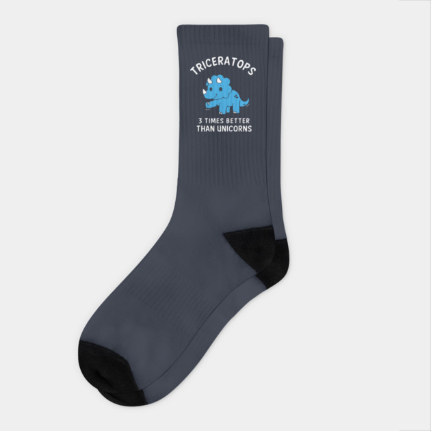 Triceratops - 3 Times Better Than Unicorns Socks by dumbshirts