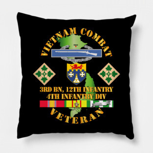 Vietnam Combat Infantry Veteran w 3rd Bn 12th Inf - 4th ID SSI Pillow