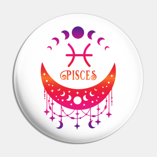 Rainbow Ombre Moon Phases and Pisces Zodiac Symbol Pin by Cheeky Witch