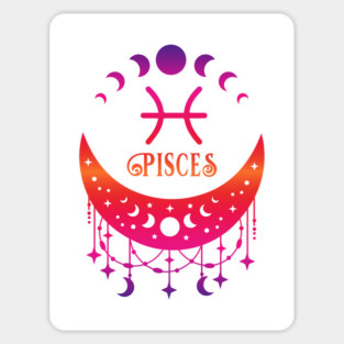 Rainbow Ombre Moon Phases and Pisces Zodiac Symbol Magnet