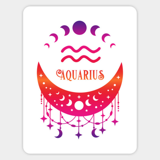 Rainbow Ombre Moon Phases and Aquarius Zodiac Symbol Sticker by Cheeky Witch