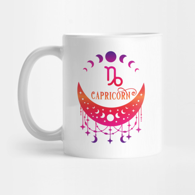 Rainbow Ombre Moon Phases and Capricorn Zodiac Symbol by Cheeky Witch