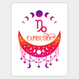 Rainbow Ombre Moon Phases and Capricorn Zodiac Symbol Magnet