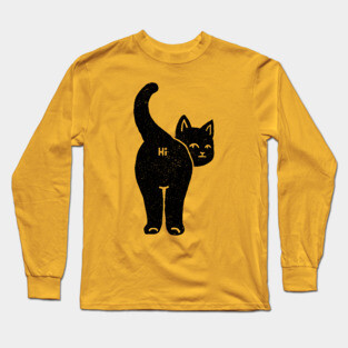 Hello Cat Butt Minimalist Black by Tobe Fonseca Long Sleeve T-Shirt