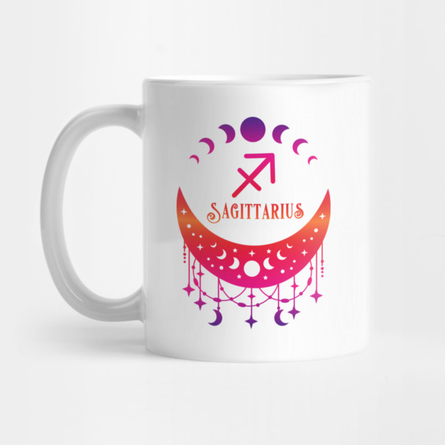 Rainbow Ombre Moon Phases and Sagittarius Zodiac Symbol by Cheeky Witch
